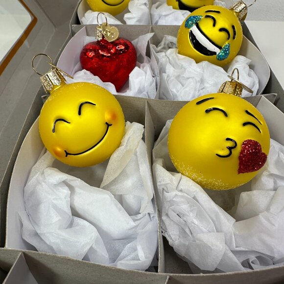 Old World Christmas Mini Emoji Glass Christmas Ornament SET Of 6 - Picture 6 of 9